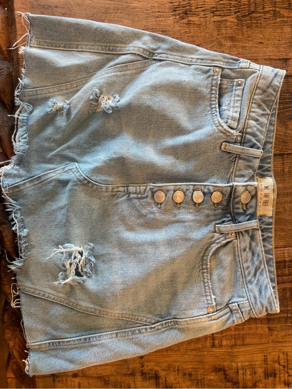 Free people/ WE THE FREE Light Blue Distressed High-Waist Denim Skirt